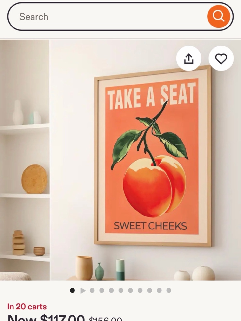 Sweet Cheeks 'Take a Seat' Peach Wall Art Canvas Print